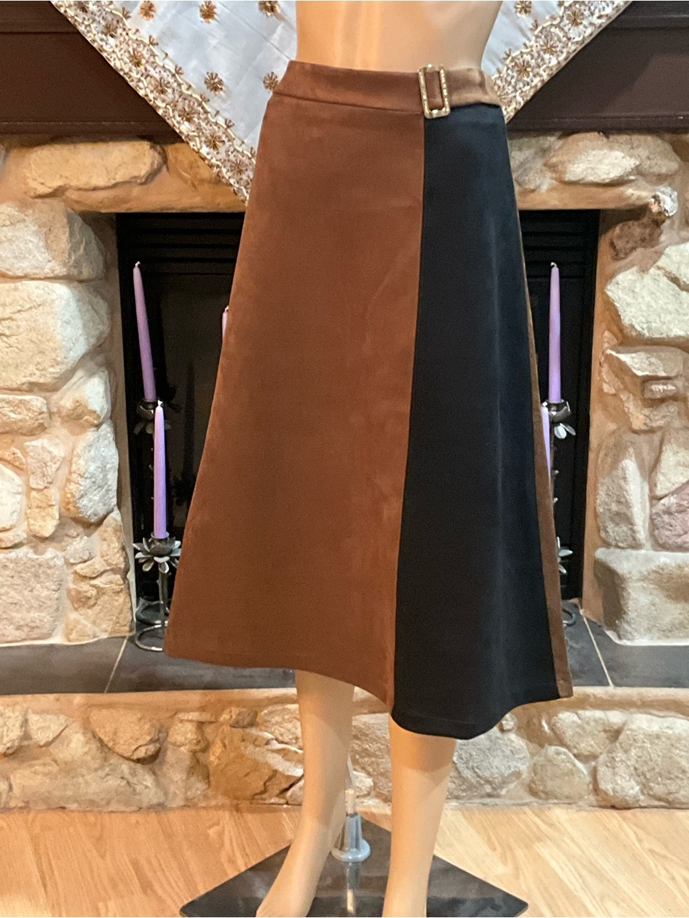Marc New York Brown and Black Two-Panel Suede Skirt M